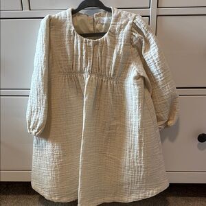 Zara Cream Textured Long Sleeve Dress